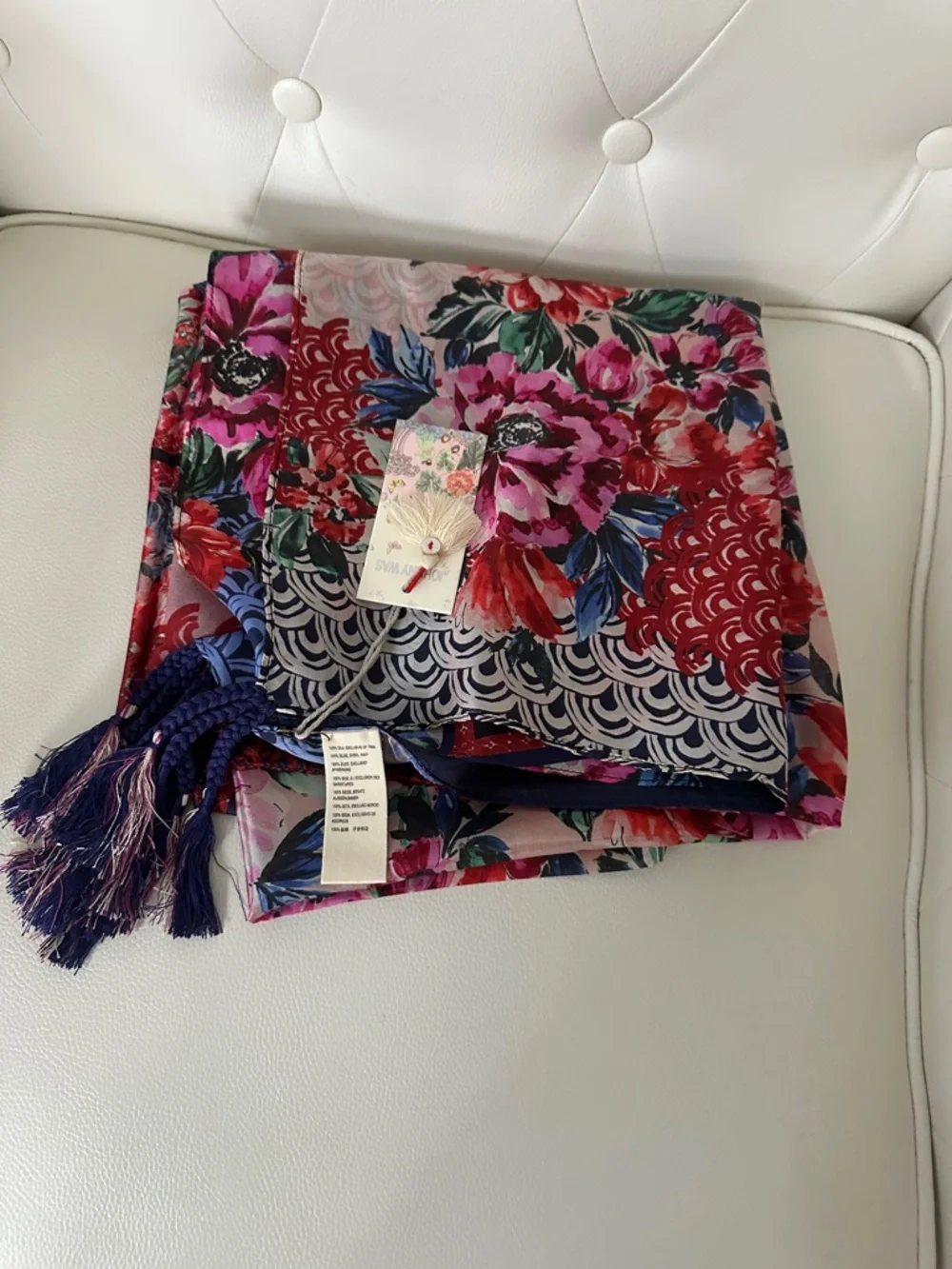 Johnny Was Pink Red Floral Silk Scarf
